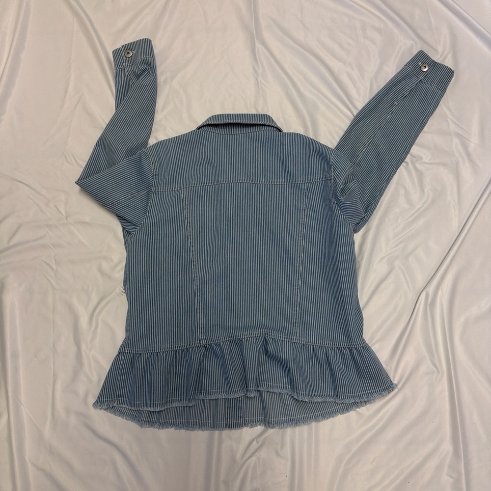 Multiples Blue Striped Jean Jacket - image 5